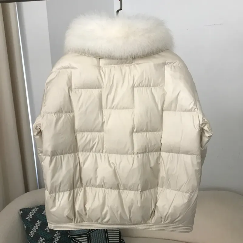 Fox Fur Collar White Down Puffer Jacket 4