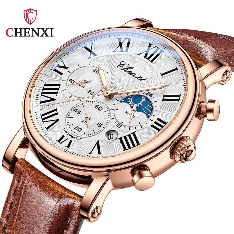 CHENXI 973 Men's Moon Phase Leather Watch 1