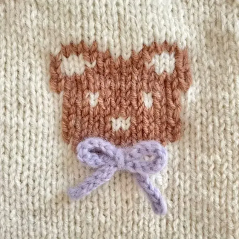 Beige Bear Bow Knit Dog Hoodie Sweater 5