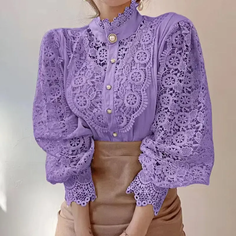 Elegant Lace Stand Collar Blouse 6