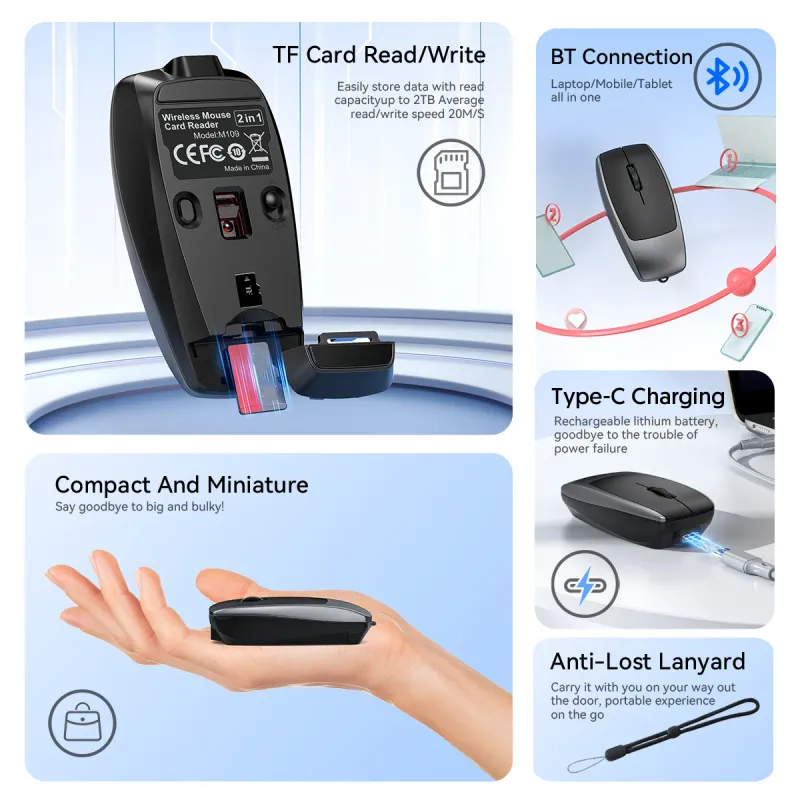 Bluetooth 5.1 Wireless Mini Mouse with TF Card Reader 4