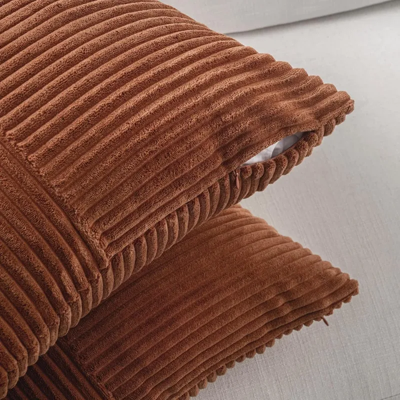 Rust Boho Corduroy Patchwork Pillow Cover 4