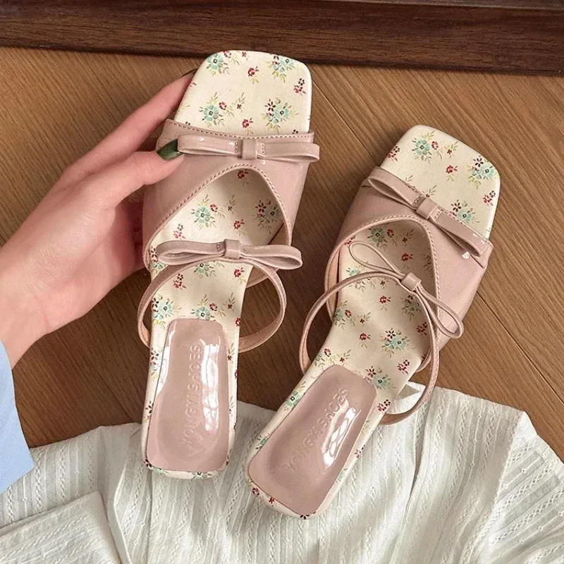 Pink Bow Wedge Sandals for Women 3