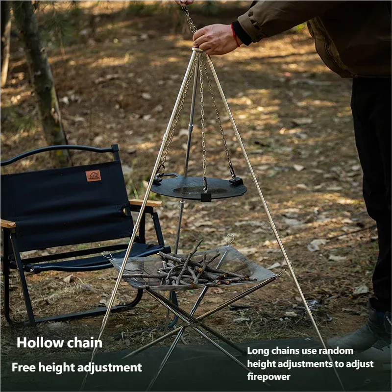 Triangular BBQ Grill Pot Rack with Chain 4