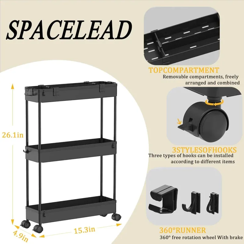 SPACELEAD Slim 3-Tier Rolling Cart 3
