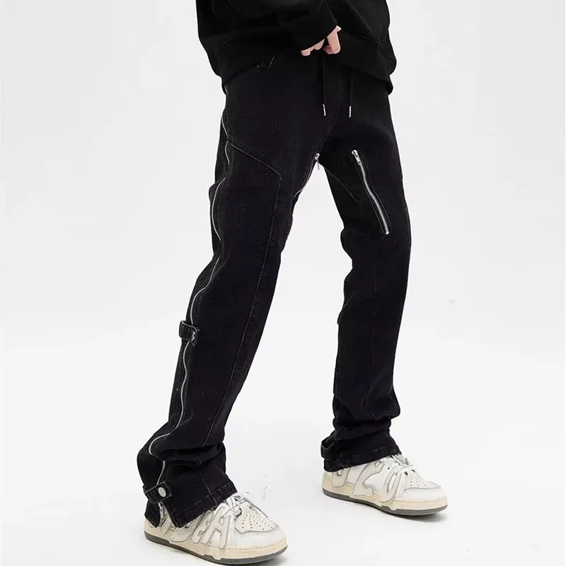 Black Y2K Cargo Jeans with Side Zipper 4