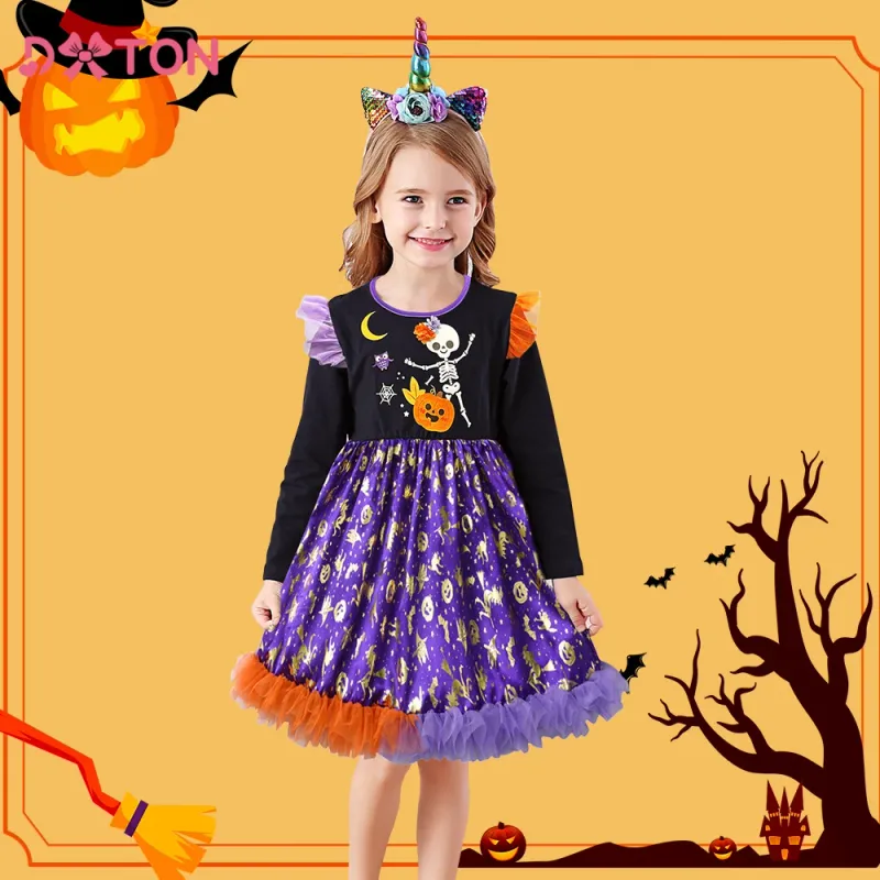 Girls Pumpkin Skull Princess Dress 1