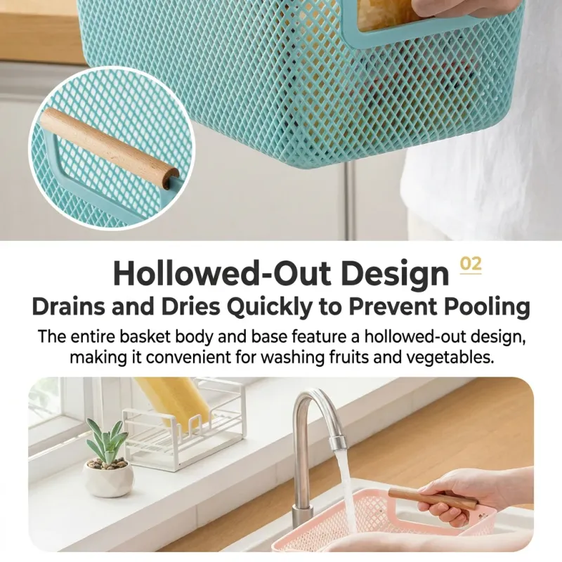Stackable Mesh Storage Basket with Wooden Handle 2