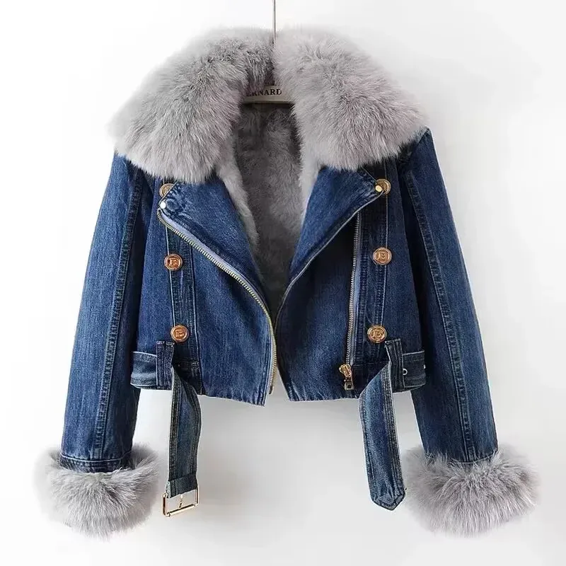 Women Faux Fur Lined Denim Jacket 6
