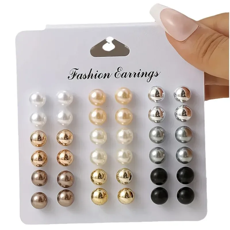 18 Pairs Multi-Color Pearl Stud Earrings Set 4