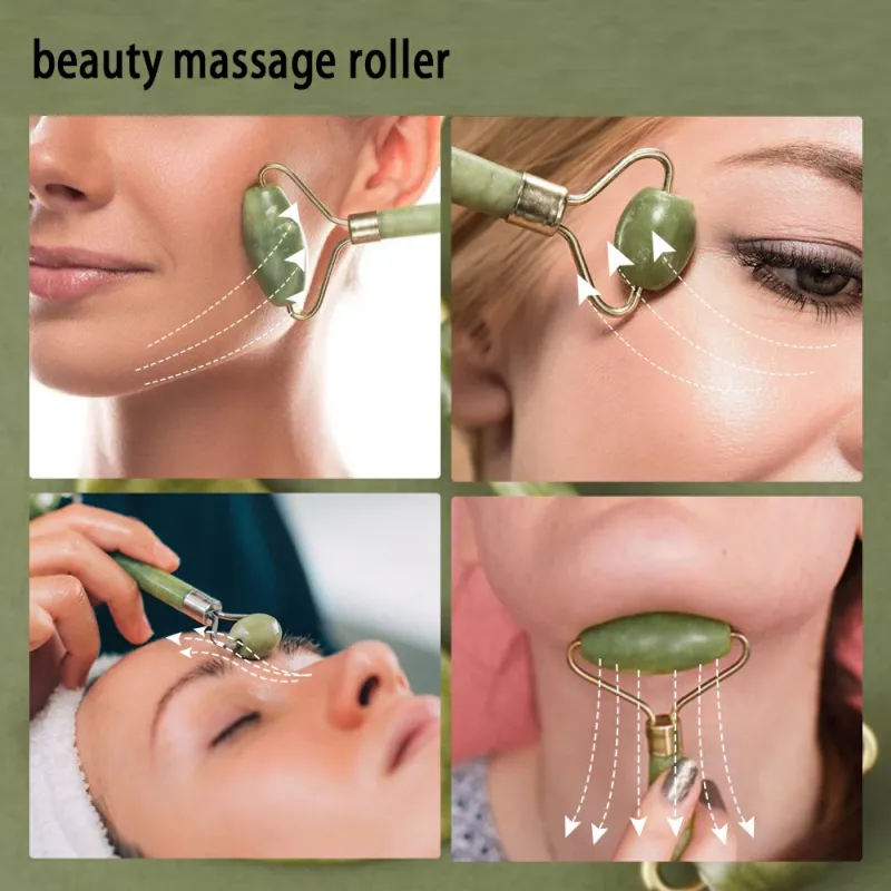 Jade Gua Sha & Rose Quartz Face Roller Set 4