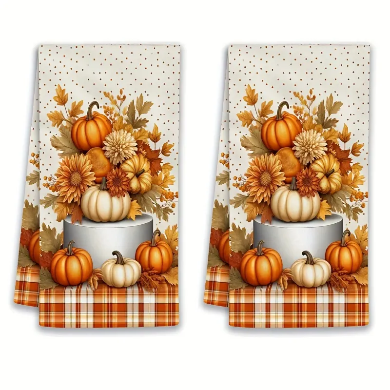 Pumpkin Maple Leaf Kitchen Towels 2-Pack 1