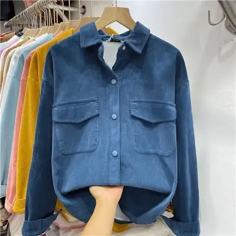 Corduroy Velvet Button-Up Shirt Jacket 4