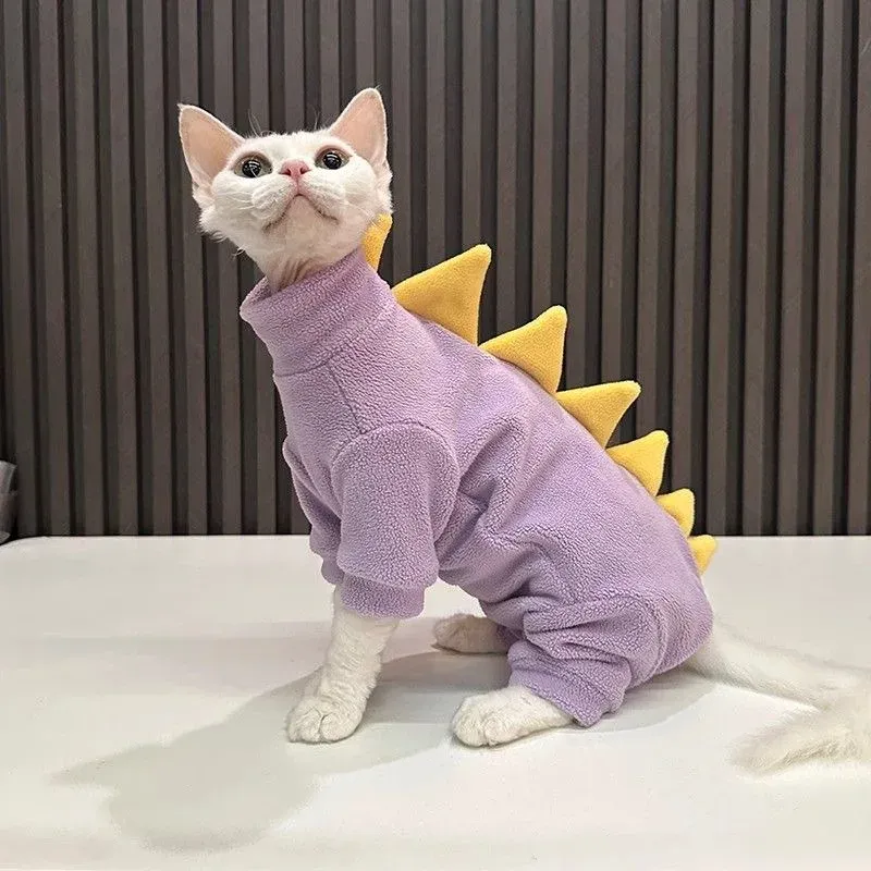 Dinosaur Fleece Cat Sweatshirt Winter Jumpsuit 1