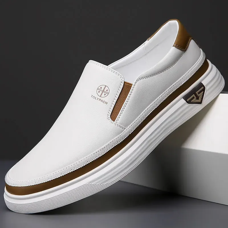 Men's Leather Slip-On Sneakers White 2