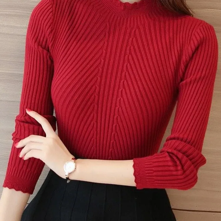 Mock Neck Ruffle Knit Sweater 1
