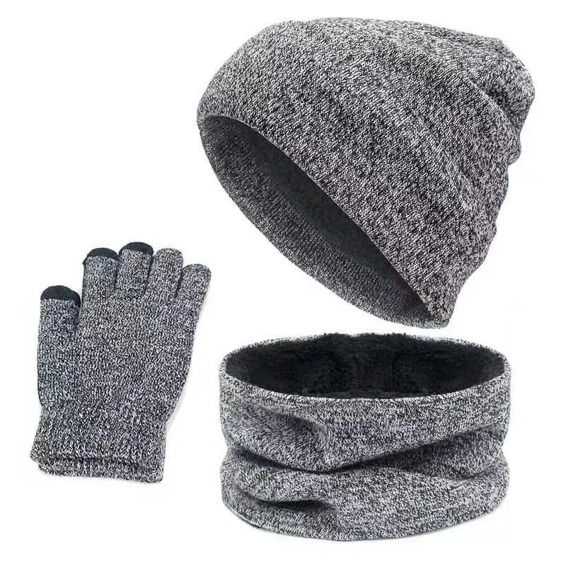 Winter Knitted Beanie Scarf Gloves Set 3