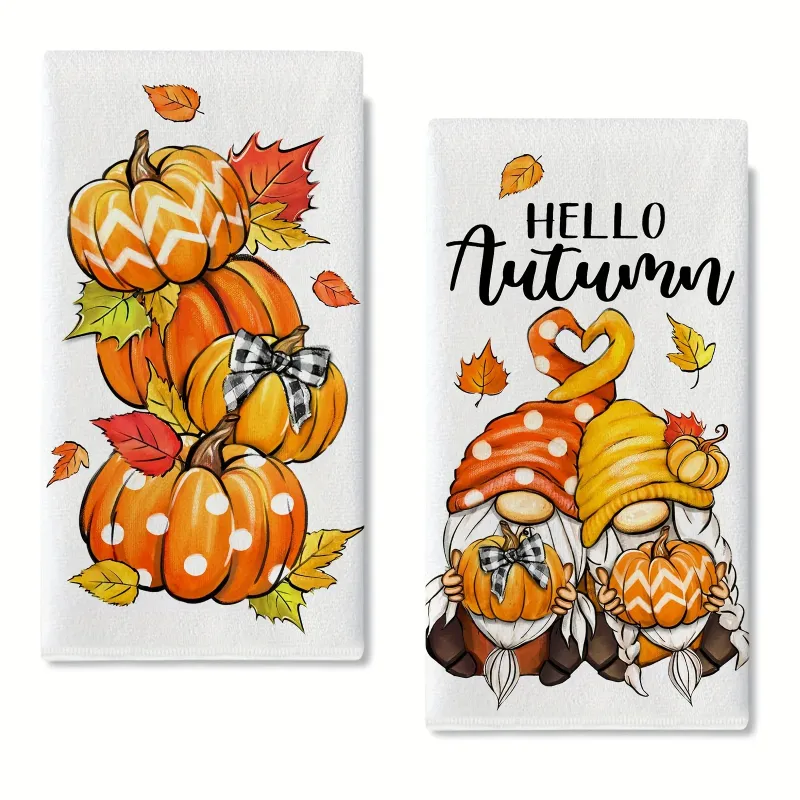 Fall Gnome Pumpkin Kitchen Towels 6 Pcs 5