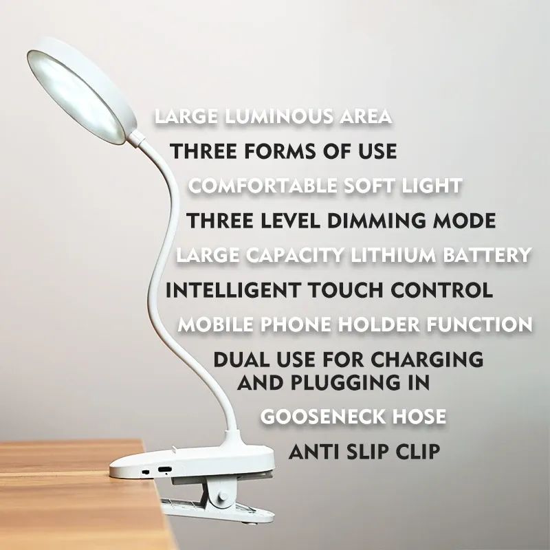 USB LED Clip On Desk Lamp with Gooseneck 4