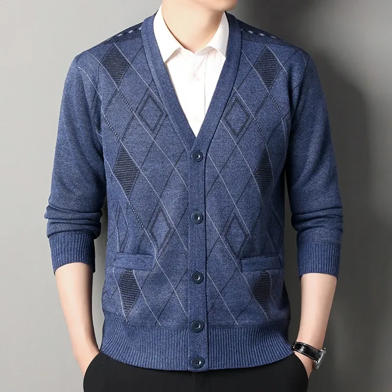 Men's V-Neck Button Knit Cardigan Jacket 2