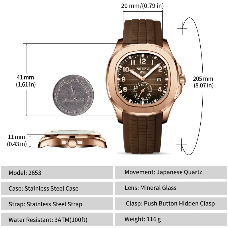 NIBOSI Men's Waterproof Square Quartz Watch 5