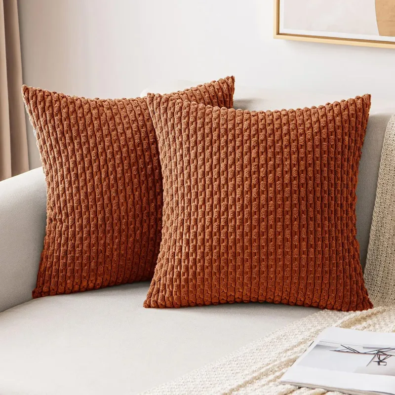 Fall Boho Striped Corduroy Throw Pillow Covers 1