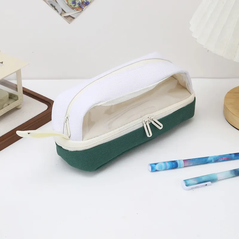 Large Capacity Cute ship Double Zipper Pencil Case Color Block Stationery Organizer Pencil Pouch Student Back To School Supplies 6