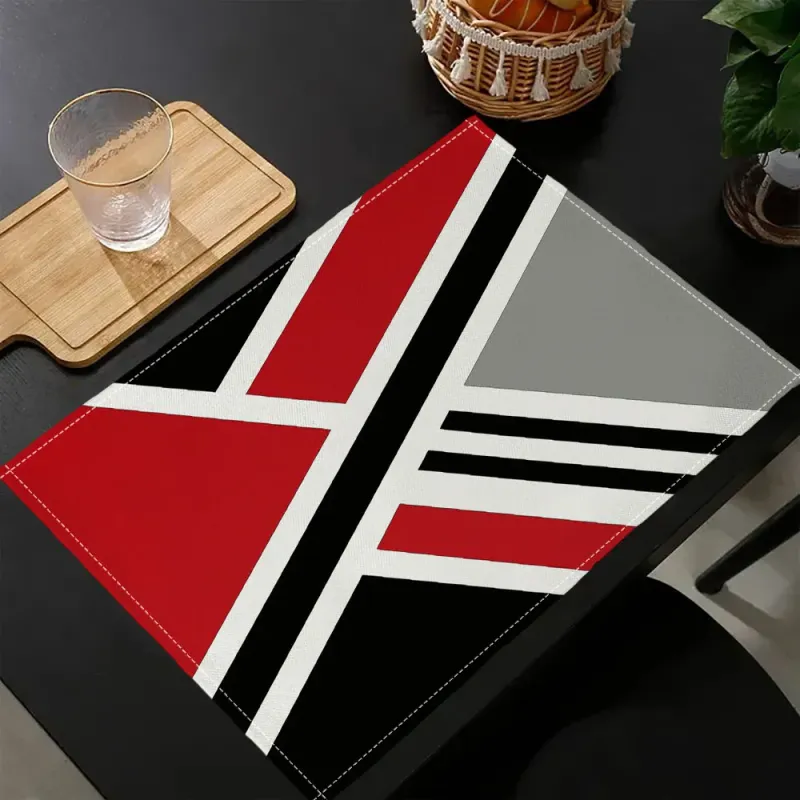 Red Black Geometric Autumn Placemat 4