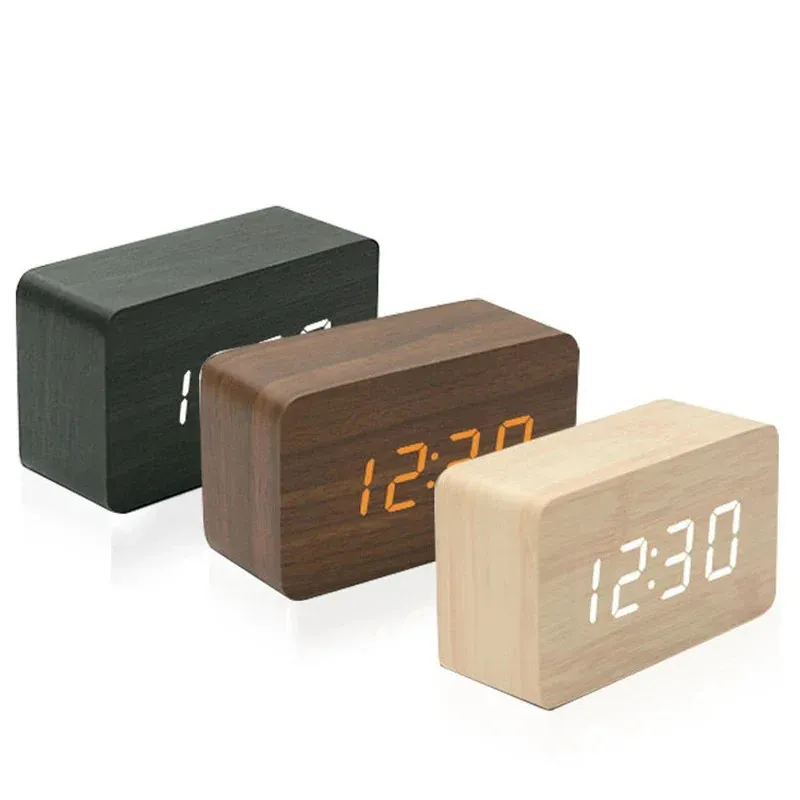 Wooden Digital Alarm Clock with Temperature 1