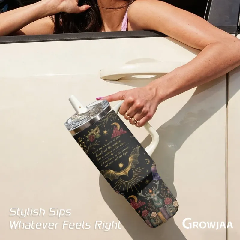 Night Sky & Mountains Velaris Vacuum Flasks 40oz 3rd Gen Vacuum Insulated Stainless Steel Car Tumbler Cup with Handle Straw Lid 6