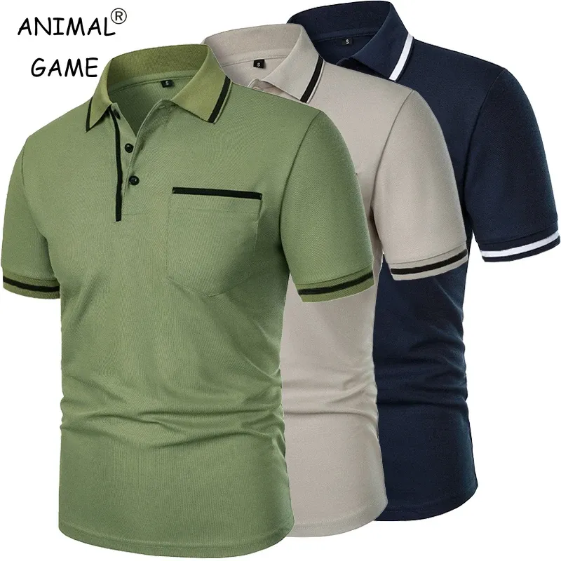 Men's Solid Color Polo Shirt with Pockets 1