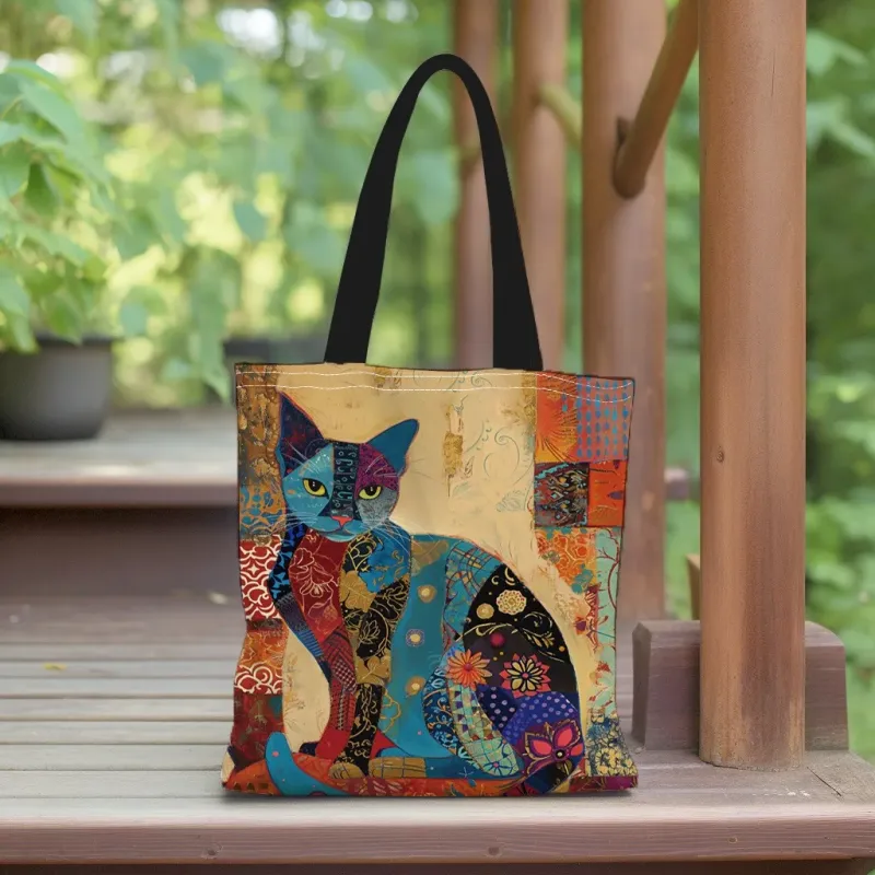 Floral Cat Canvas Tote Bag 2