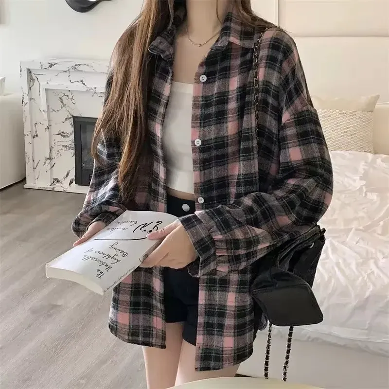 Women's Oversized Tartan Plaid Shirt Jacket 6