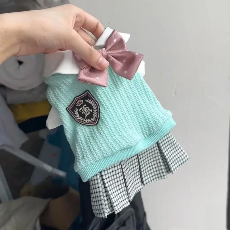 Plaid Pet Sweater with Bow Tie 2