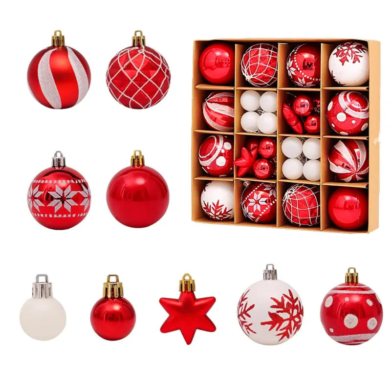 42 Pcs Red & White Christmas Ball Ornaments Set 2