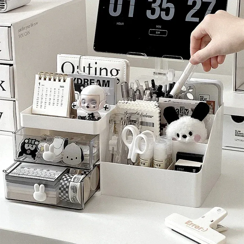 Desktop Storage Box Desk Pen Holder Divided Storage Drawer Type Student Stationery Organizer Large Capacity Office Storage Rack 2