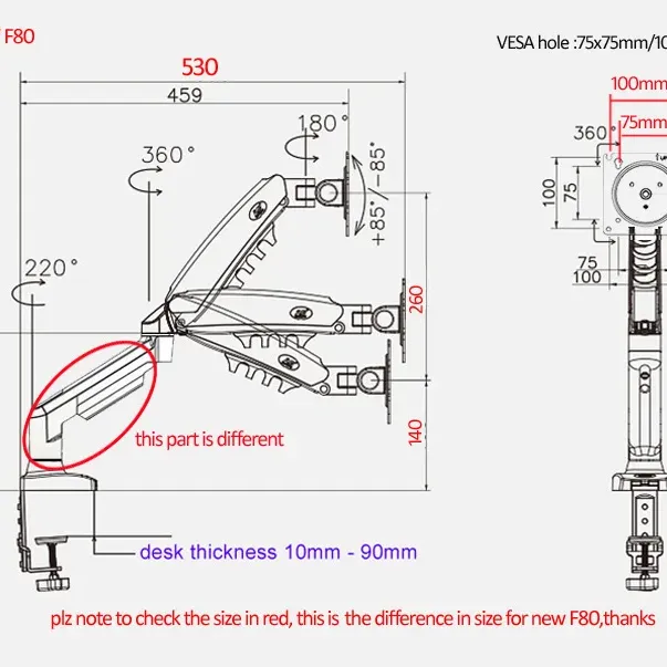 NB F80 Dual Monitor Arm 17-30" Gas Spring 3