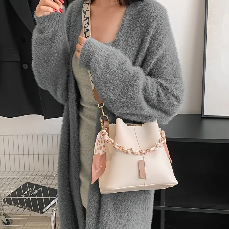 Ribbon Chain Bucket Crossbody Bag 1