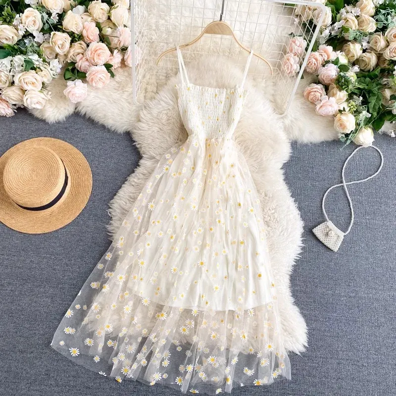 Korean Floral Mesh Party Dress 1