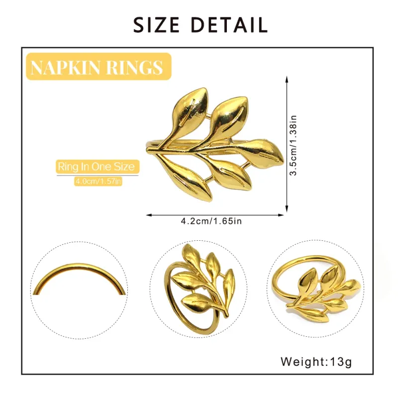 Gold Leaf Napkin Rings Set of 6 2