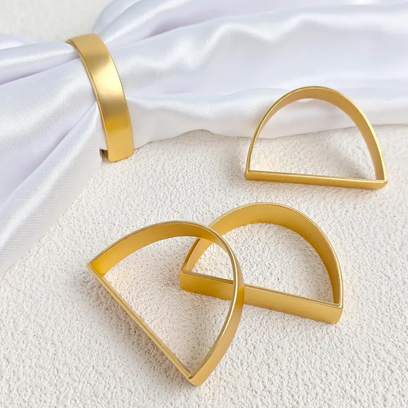 Gold D-Shaped Napkin Rings Set of 16 2