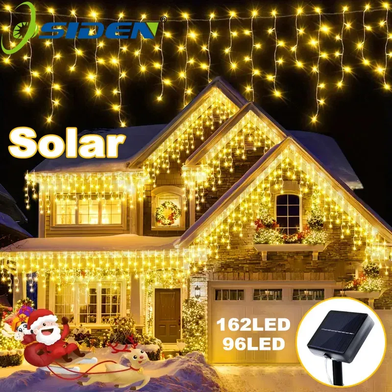Solar Icicle Christmas Lights - 162 LED 1