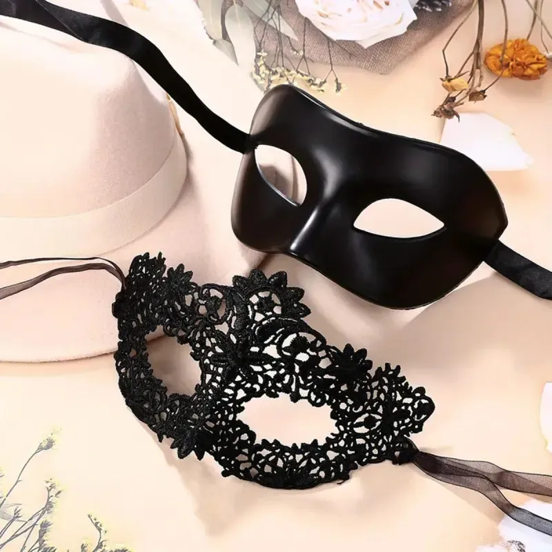 Black Lace Masquerade Mask Set for Couples 2