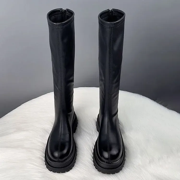 Women's Black Long Thick Bottom Boots 4
