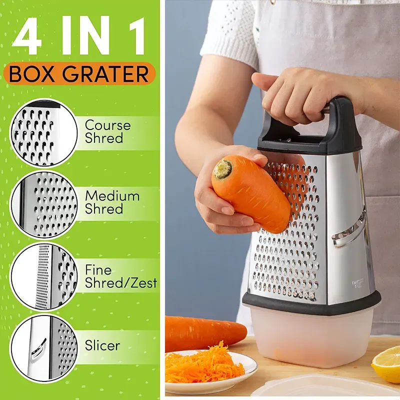 4-Sided Stainless Steel Box Grater w/ Container 3