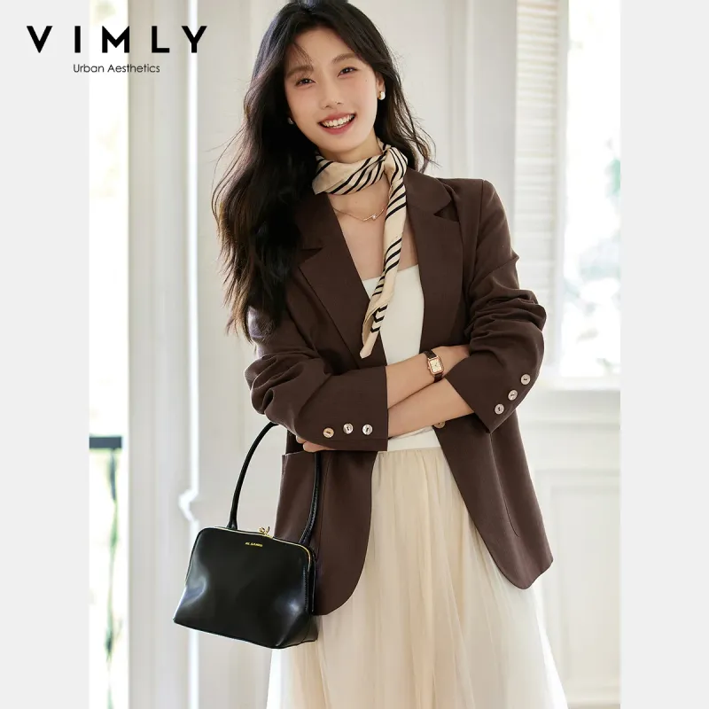 VIMLY Brown Texture Oversized Blazer 3