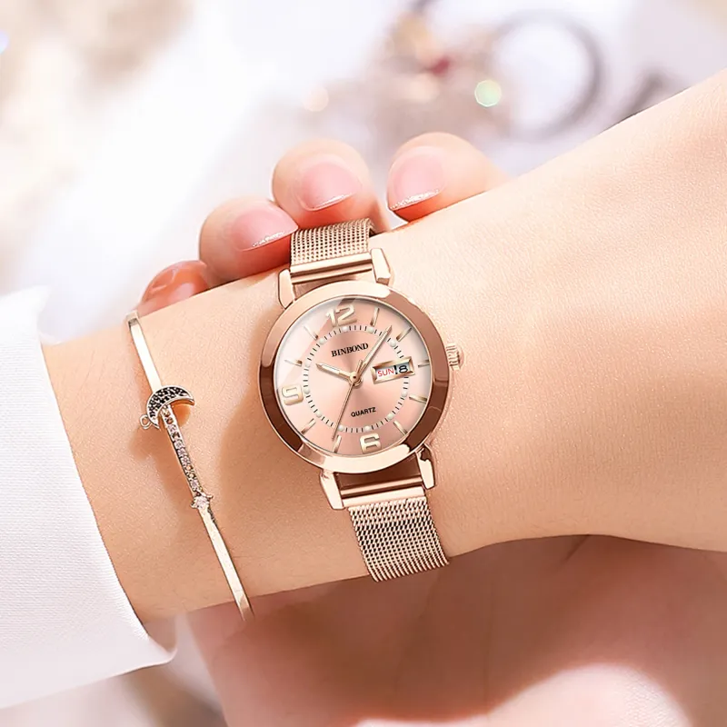 BINBOND Women's Luminous Auto Date Quartz Watch 4