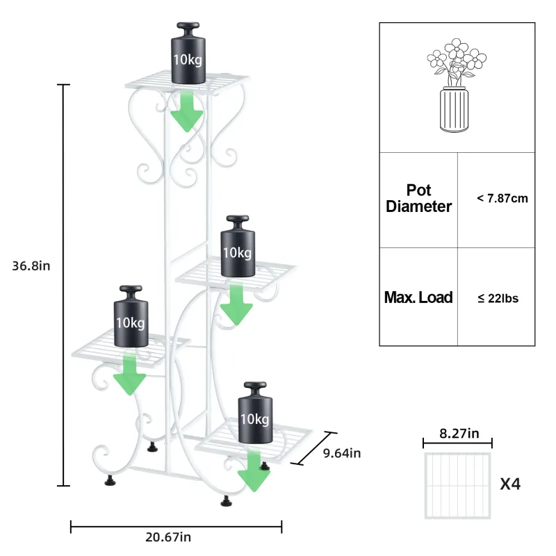 4 Tier Metal Plant Stand Indoor Outdoor Black White 4