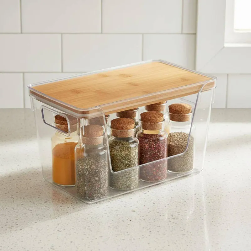 Wood Lid Clear Storage Box 4