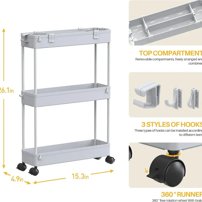 Slim 3-Tier Rolling Storage Cart 4